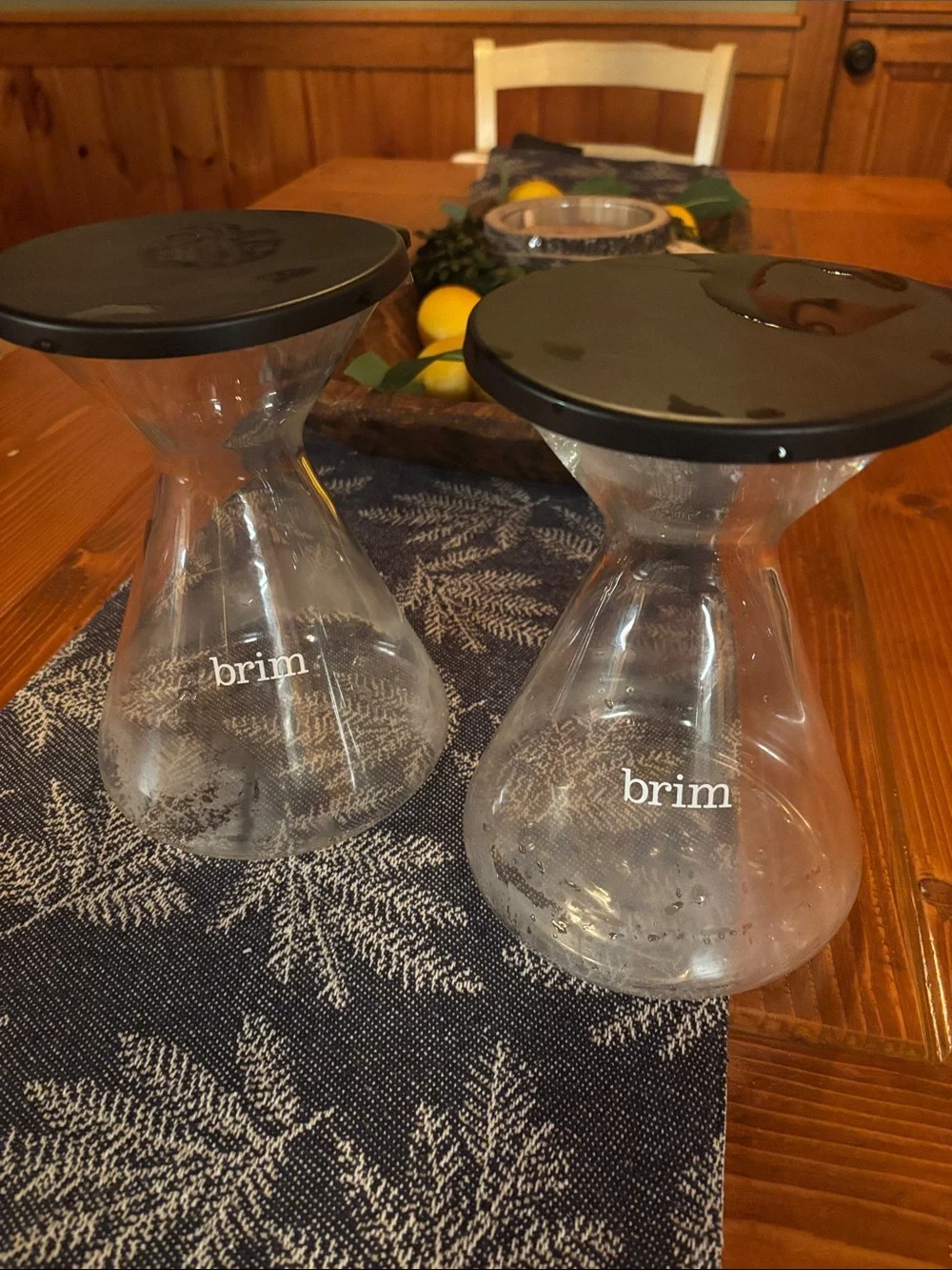 Brim Glass Pour-Over Coffee Makers with Black Lids (Set of 2)